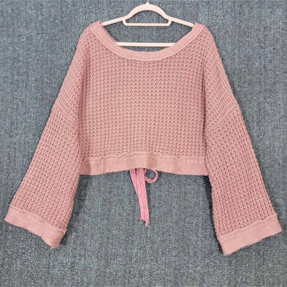 Free People Sweater Womens S Dusty Rose Long Sleeve Off Shoulder Oversized Crop